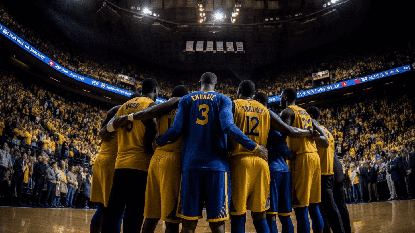 The Golden State Warriors, a dominant force in the NBA, celebrating their victory on the basketball court