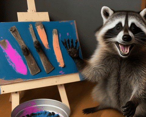 joyful-raccoon-artists-showcase-their-paintings,-and-their-delight-is-contagious